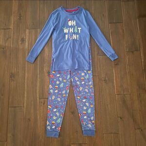 Holiday Time Oh What Fun! Kids Christmas Pajamas Blue L 10-12